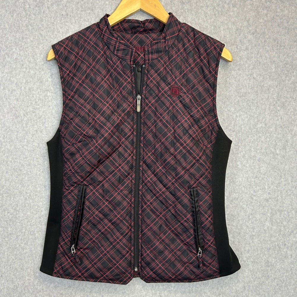 Romfh Equestrian Riding Vest Red Black Plaid Quilted Full Zip Horse Women Large